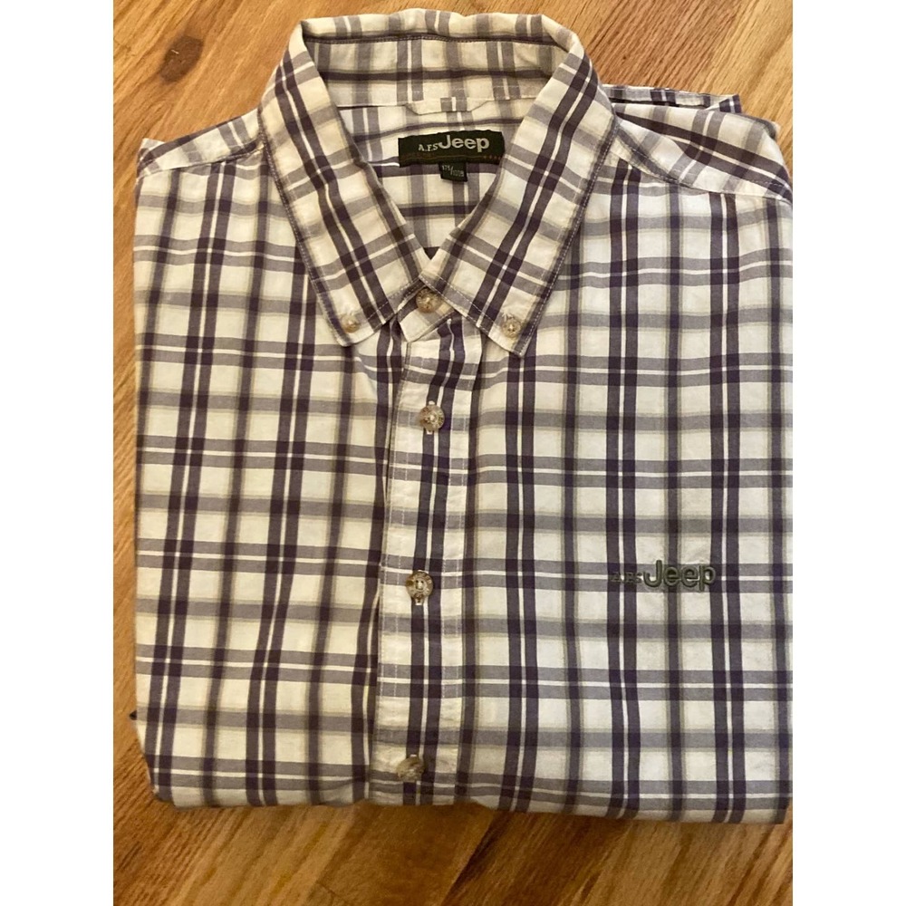 Jeep Mens Mens Shirt Short Sleeve Button‎ Down Purple & White 17.5 Large